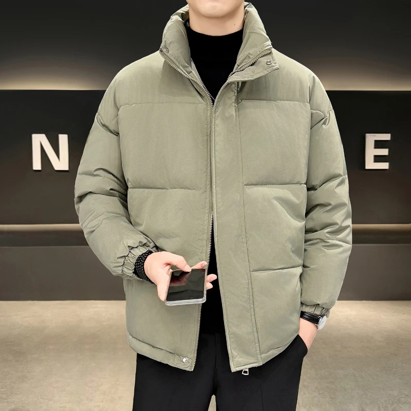 男设计感军绿色连帽褂子棉衣加厚面包服保暖外套型男帅气穿搭2025