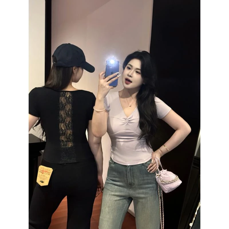 现货【嘎嘎】欧若风胖MM大码大码温柔显瘦百搭修身短袖上衣02151D