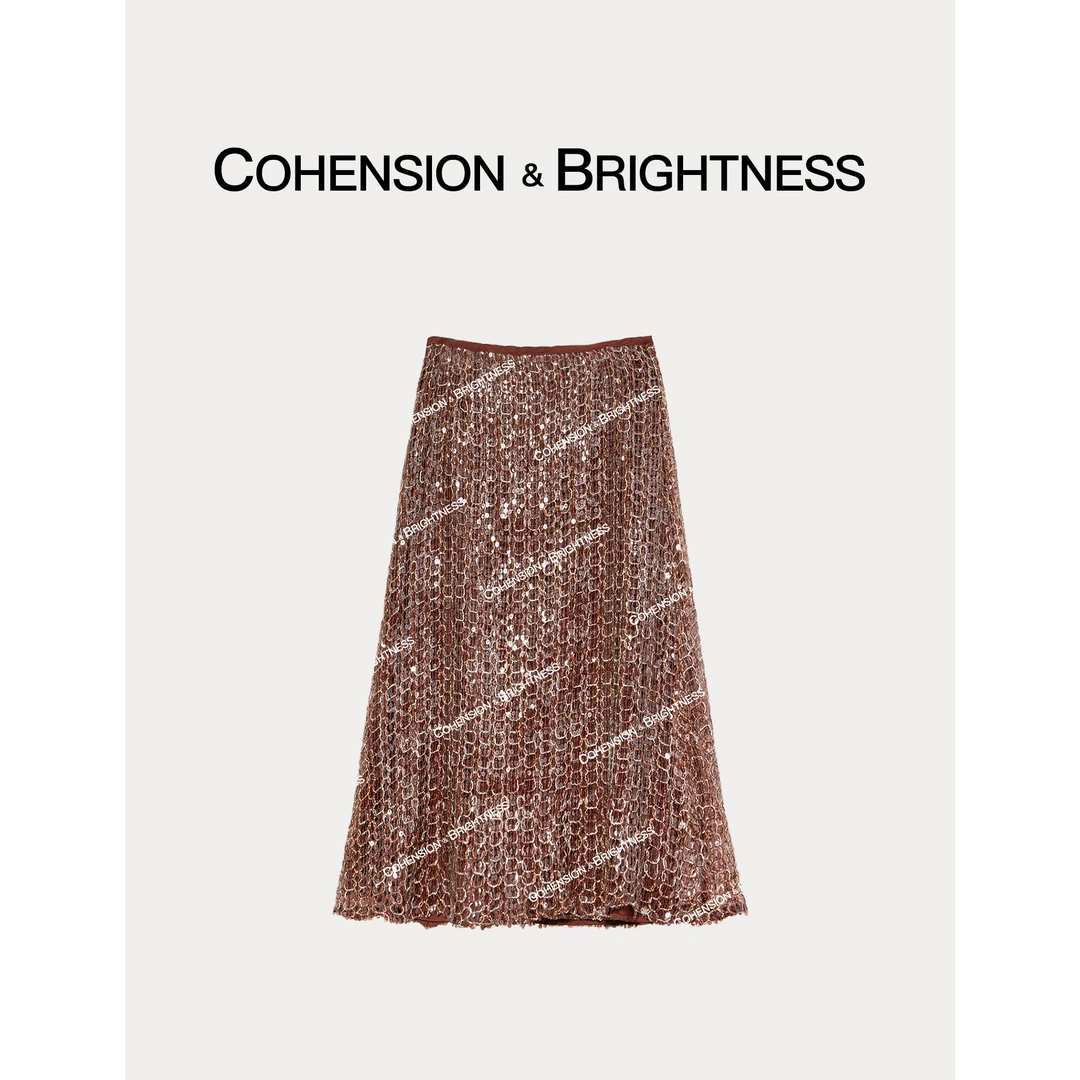 凝慧真的好【星河闪耀】秋冬法式鱼鳞亮片百搭A字半身裙QQ036