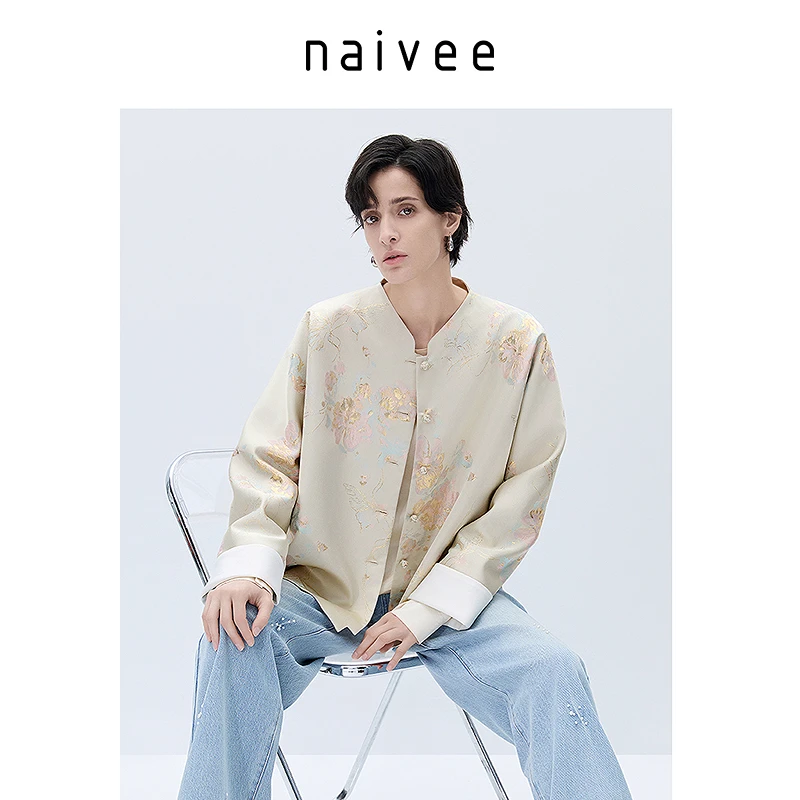 【官旗】Naivee/纳薇春新中式重工提花对襟宽松外套女25C234894