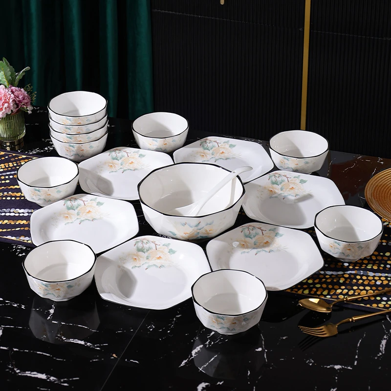 金丝牡丹18件（10只5英寸碗+6只8.5英寸6角盘+1只汤碗+1只汤勺）