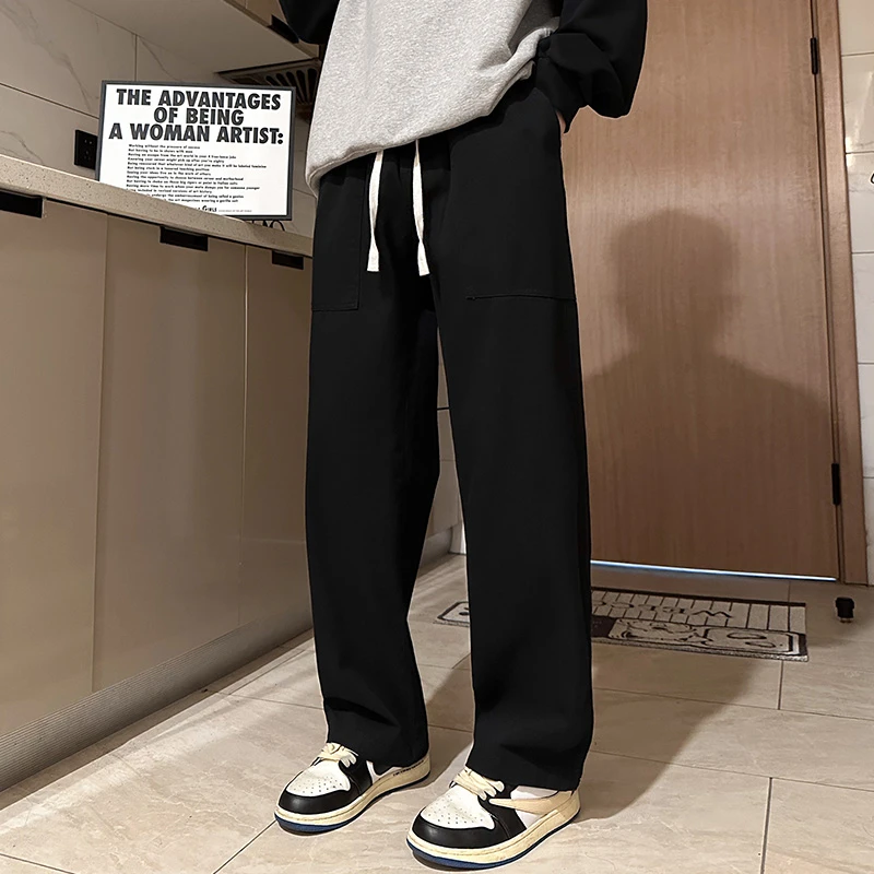 2024男士夏季新款宽松直筒休闲裤高级清新运动抽绳百搭时尚风裤子