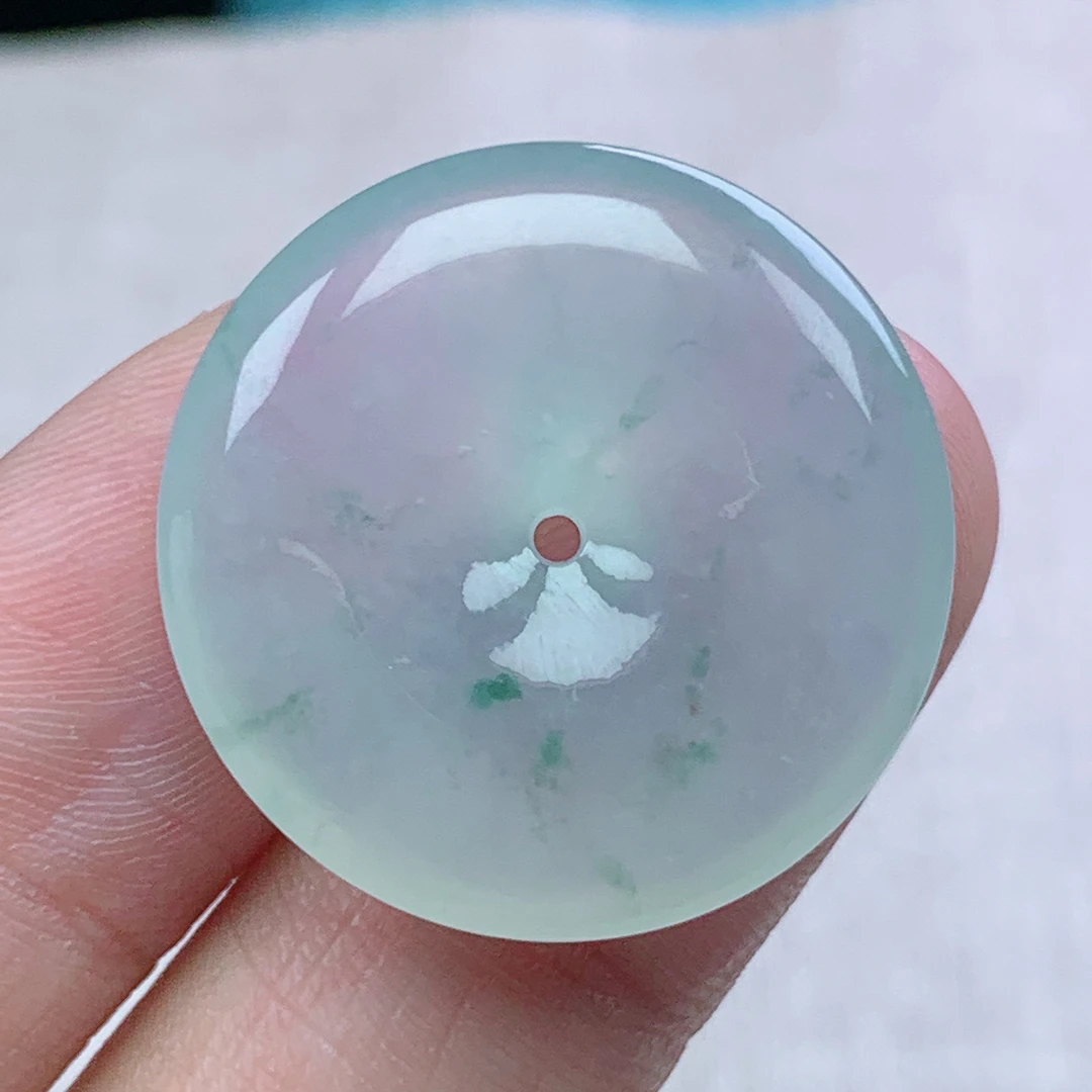 z缅甸天然翡翠A货26.4-5.8玉石冰种飘花平安扣吊坠礼物冰透挂坠