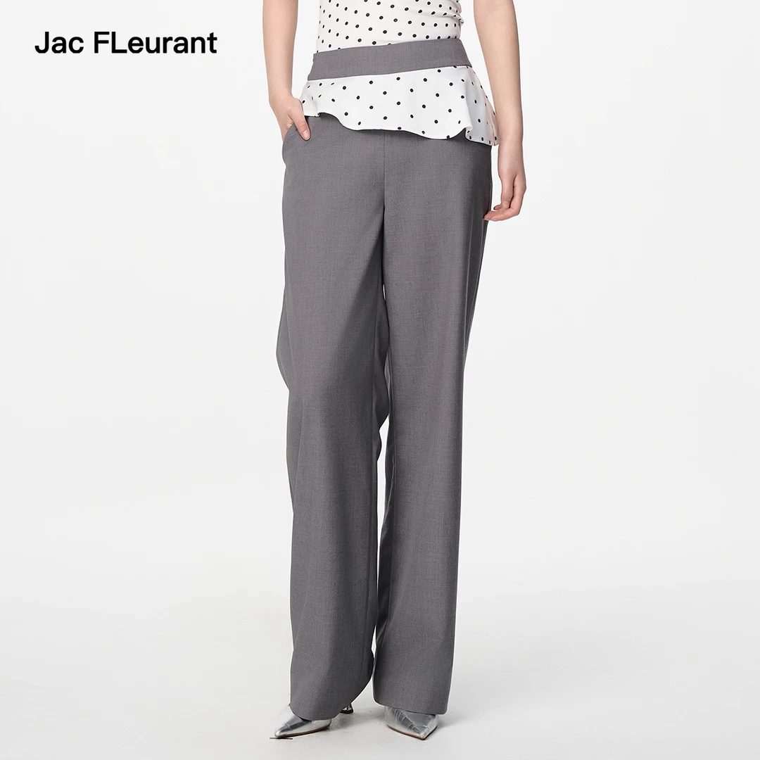 JAC FLEURANT春夏新品波点荷叶边拼接西裤时尚垂感女士裤