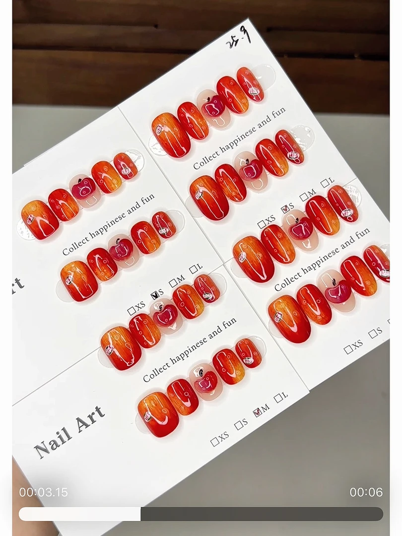 红苹果立体纯手工穿戴甲成品甲