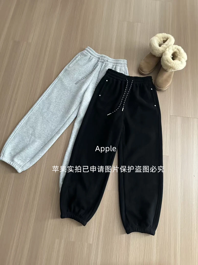 【苹果推荐】秋季新款加绒加厚纯色冬季休闲裤百搭卫裤运动裤