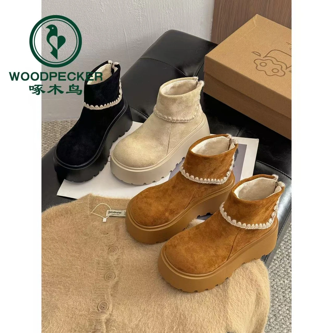 啄木鸟雪地靴女款2025新款秋季时尚保暖百搭超火毛毛保暖大棉鞋子