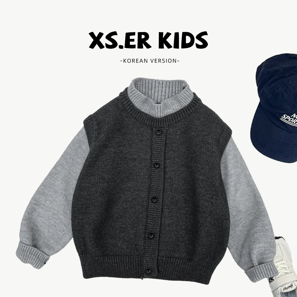 【小首尔】冬季男女童简约时尚韩版针织毛衣假两件HBB8325