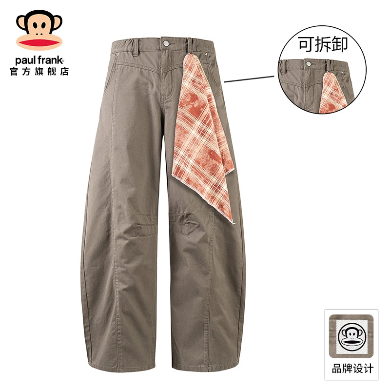 PaulFrank/大嘴猴复古潮牌弯刀裤男士2025秋冬新款纯棉宽松休闲裤