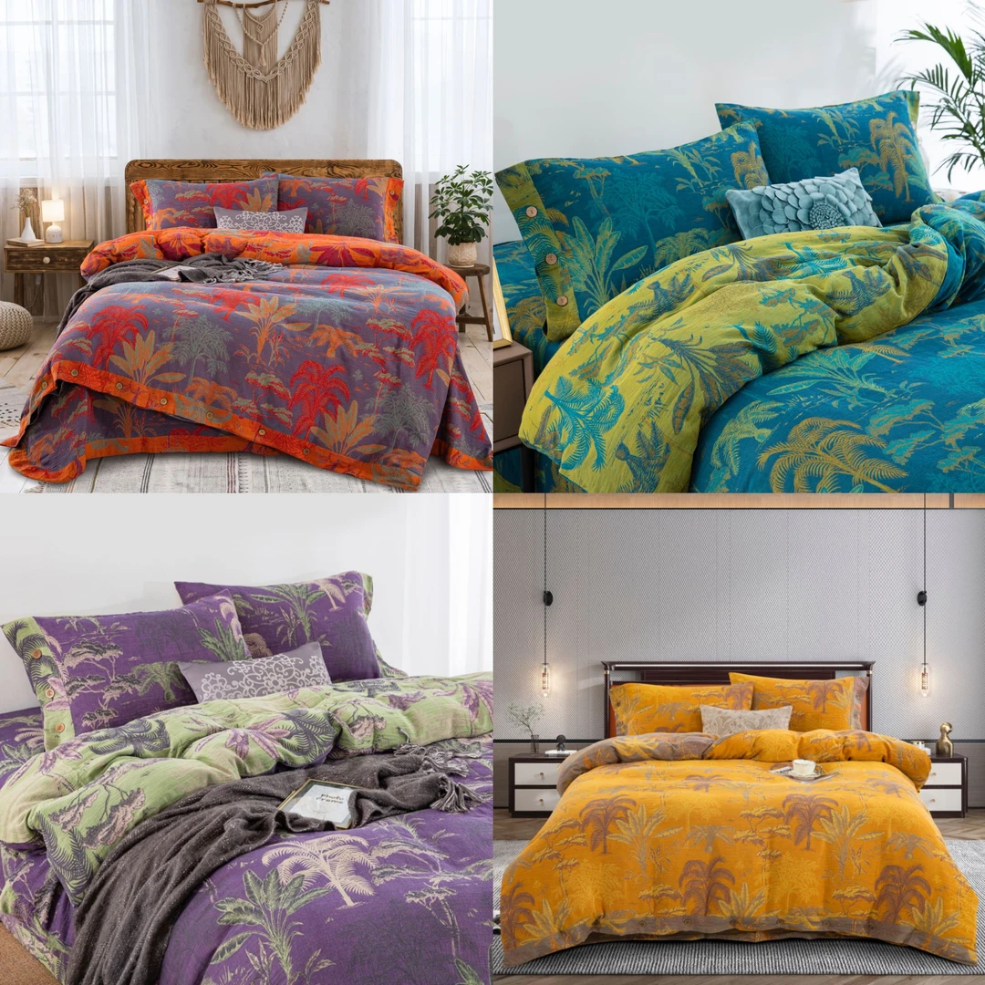 【奇幻丛林-多色】全棉色织提花A双层纱四件套春夏居家柔软亲肤吸汗