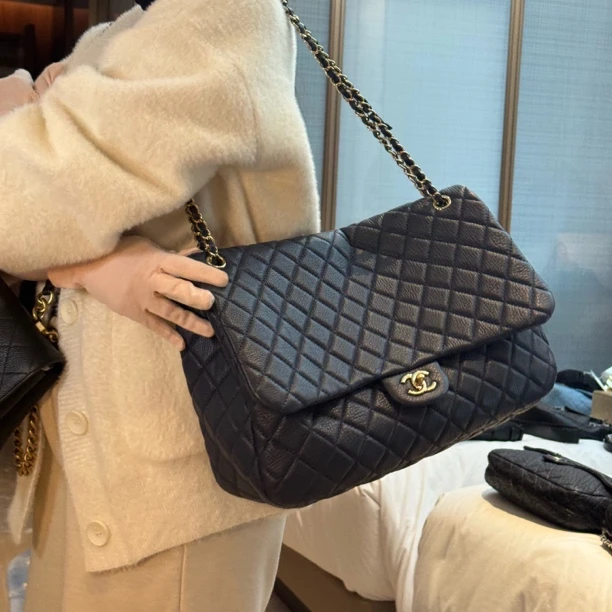 95新 Chanel/香奈儿 深蓝金扣CF XXL机场包 底长40 28开