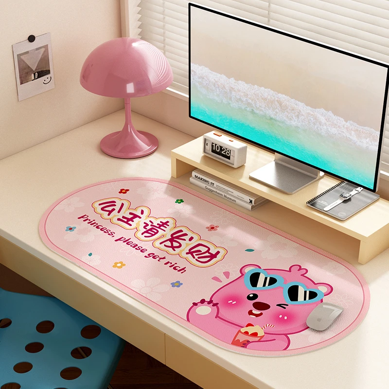 粉色办公桌垫女生工位椭圆形鼠标垫卡通露比学习桌布写字台保护垫