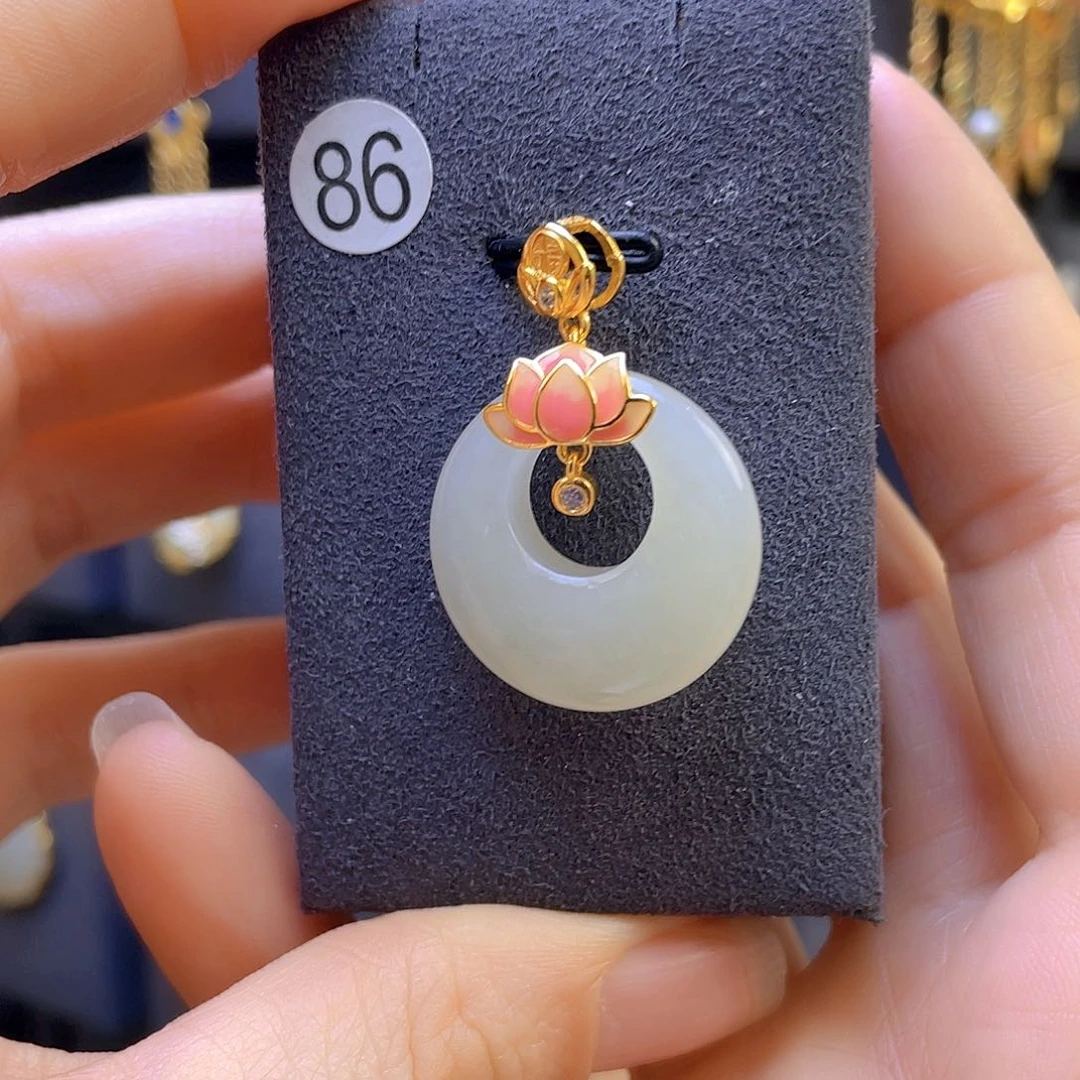 和田玉颈饰银S925镀金镶嵌