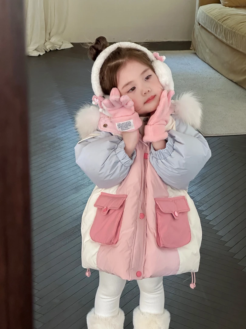 橘止皮·「小丸子」儿童羽绒服90白鸭绒冬季毛领连帽外套DW248708