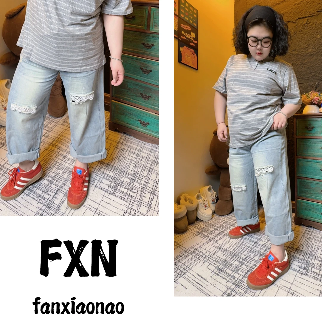 【FXN】直筒工艺设计做旧牛仔裤