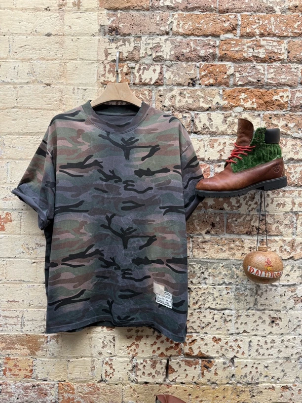 ZZ美式复古破坏做旧迷彩短袖T恤