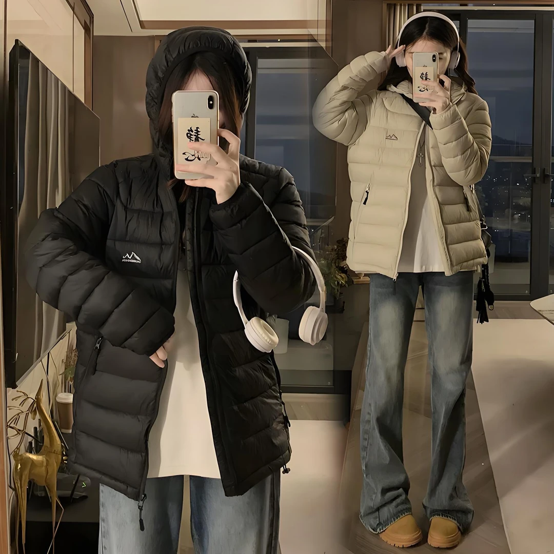 女款轻薄贴身羽绒服复古轻薄连帽排骨棉服女冬季小个子夹棉加厚