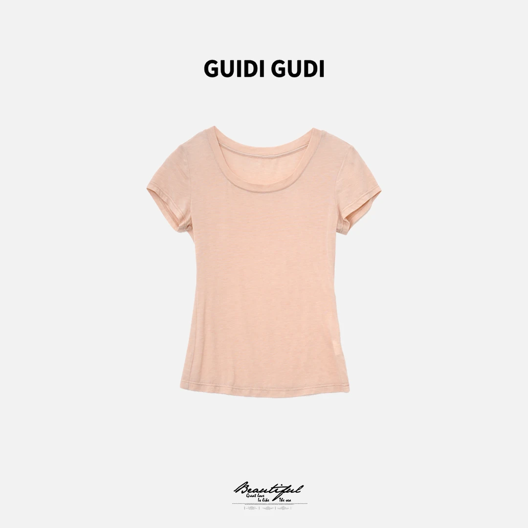 GUIDI GUDI【甜心宝贝】气质重工休闲短袖T恤 /黄加蓝