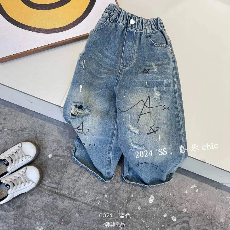 343休闲时尚破洞牛仔裤直筒裤男女童秋款