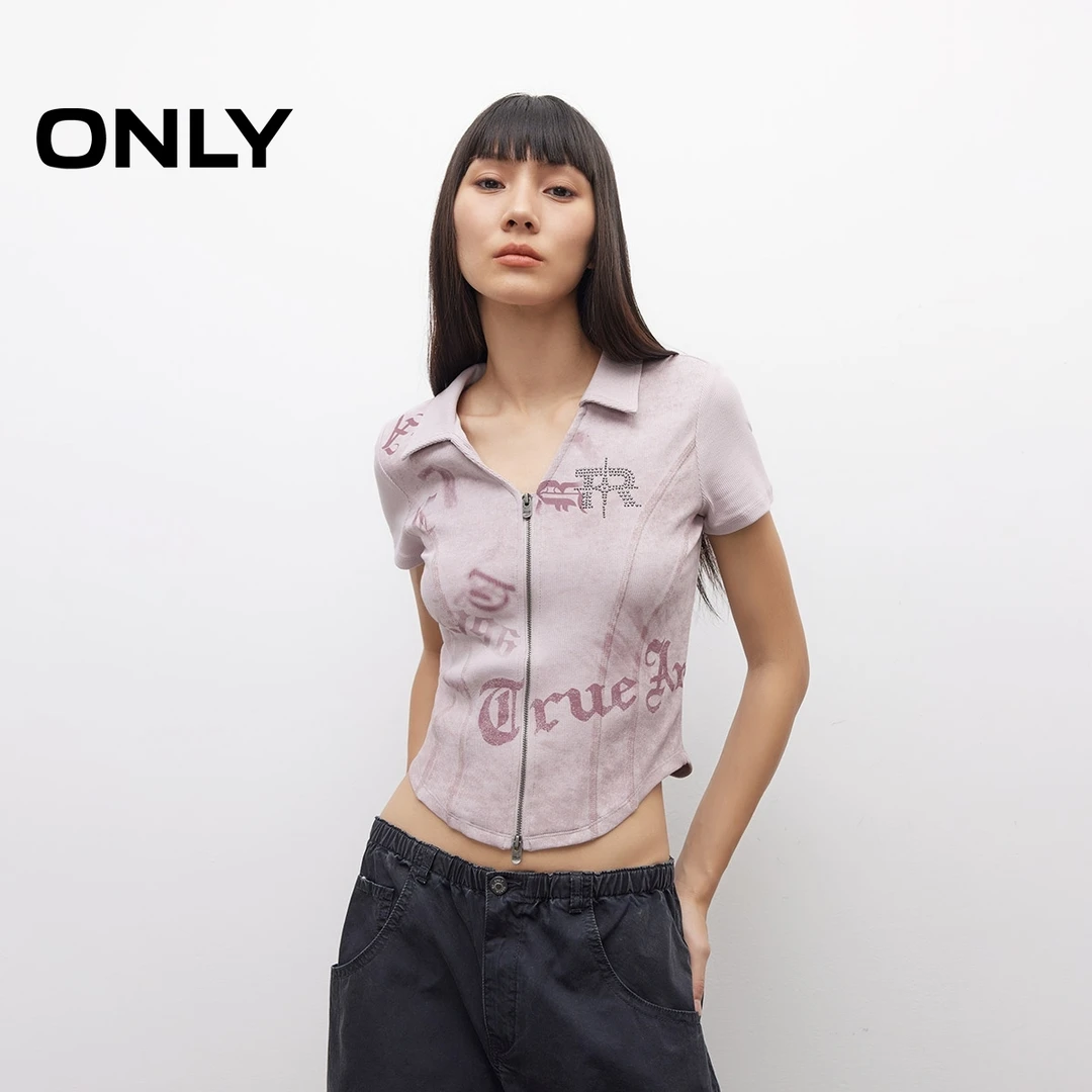 ONLY2025夏季新款做旧水洗V领显瘦正肩修身短款T恤女|12527I002