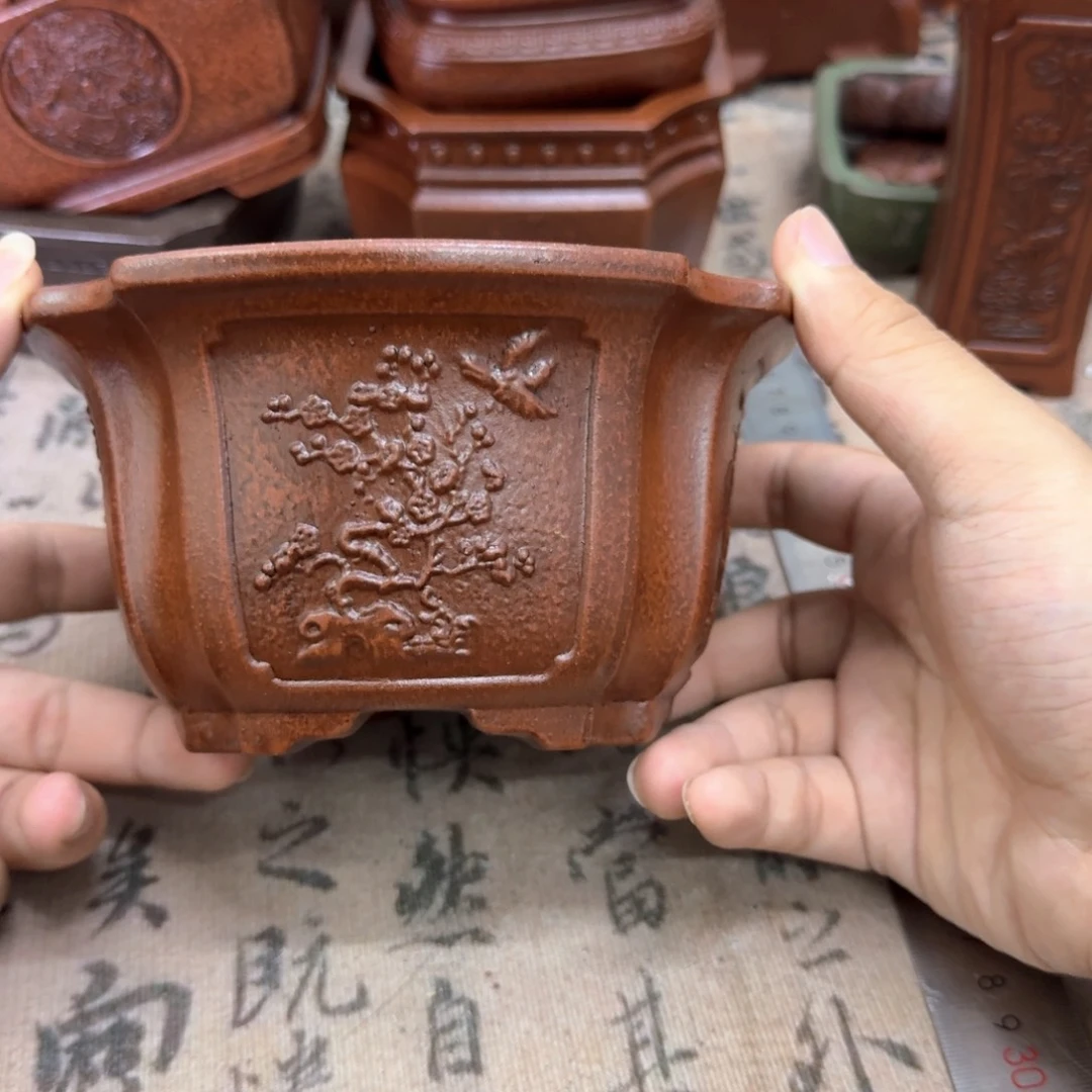 紫砂花盆14x7.5内经紫砂花盆