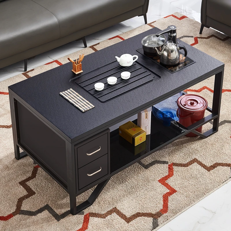 金鸾火烧石泡功夫茶几简约办公茶几多功能不锈钢茶桌茶台带电磁炉