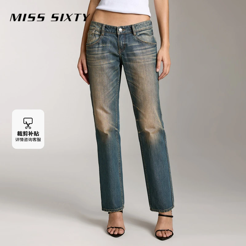 【进口牛仔面料】Miss Sixty秋季新款牛仔裤女做旧水洗直筒裤
