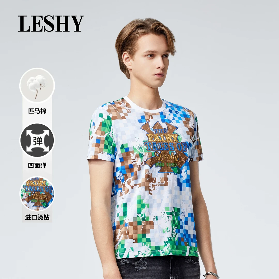 【超值优惠】乐士男装夏季简欧数码印花圆领短袖T恤66241TH017