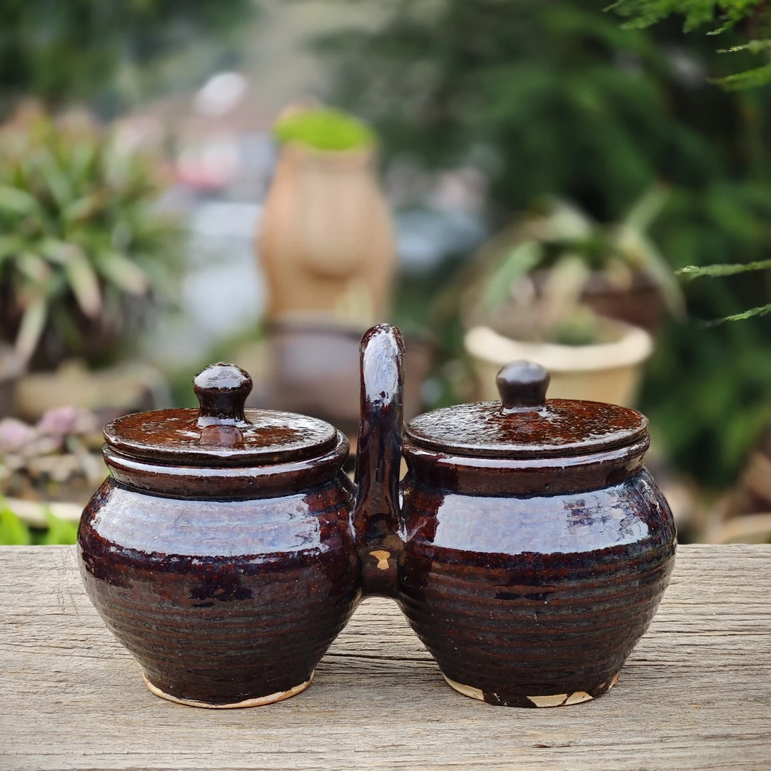 辰州土陶｜非遗古法制陶自然落灰柴烧｜夫妻调味罐单罐450cc中式