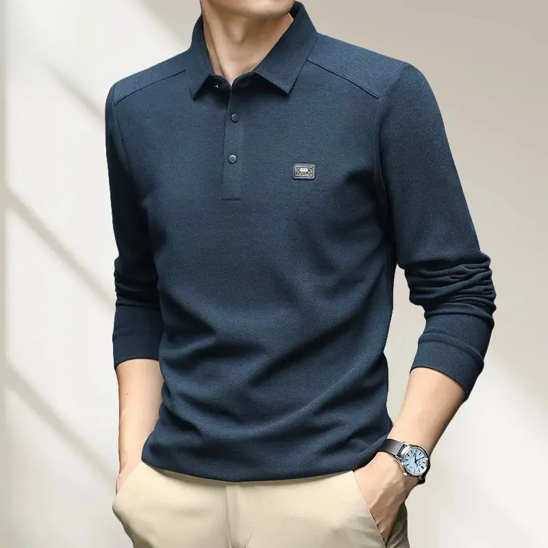 8589德绒加厚长袖秋季男休闲Polo衫潮流百搭纯色商务时尚翻领