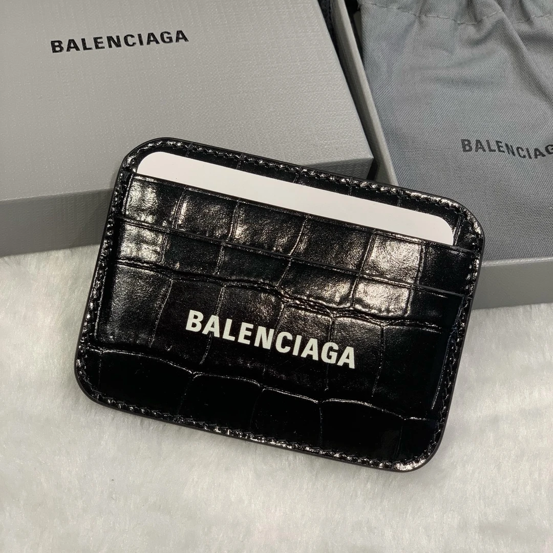 99新 Balenciaga/巴黎世家 黑色鳄压纹卡包/二奢