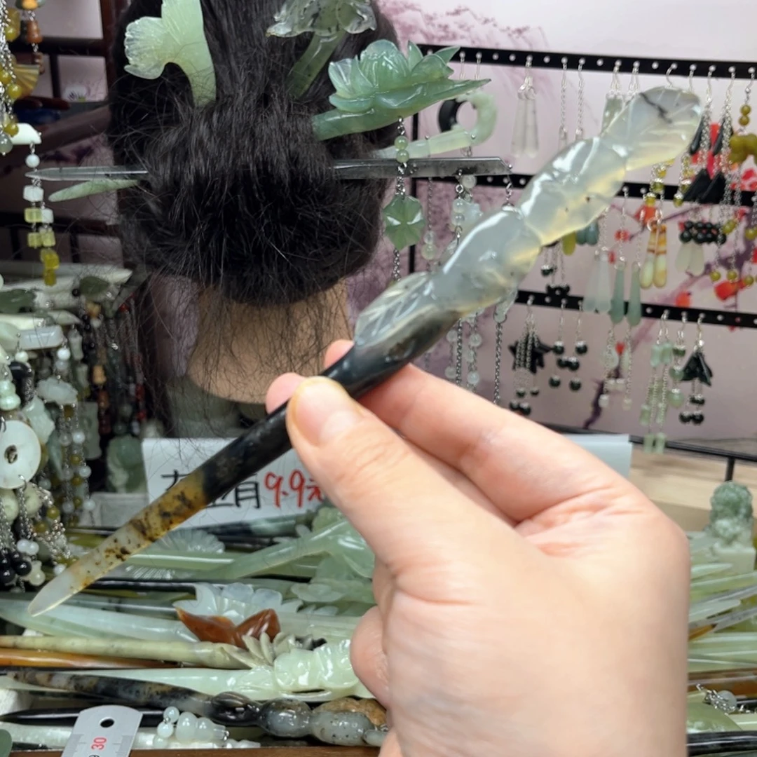 岫玉未镶嵌发饰长度20厘米左右的