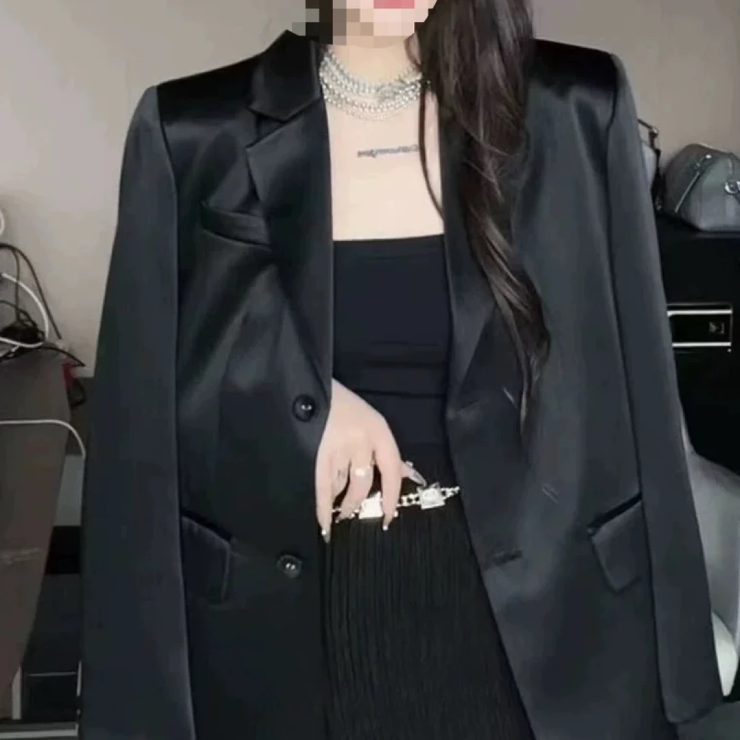 大码缎面醋酸西装外套女名媛御姐高级感新款韩版3719