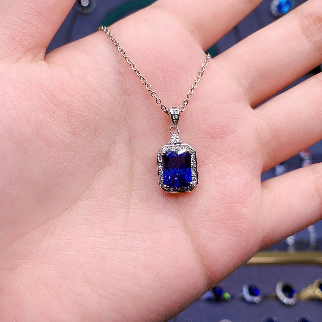 蓝宝石颈饰银S925镶嵌