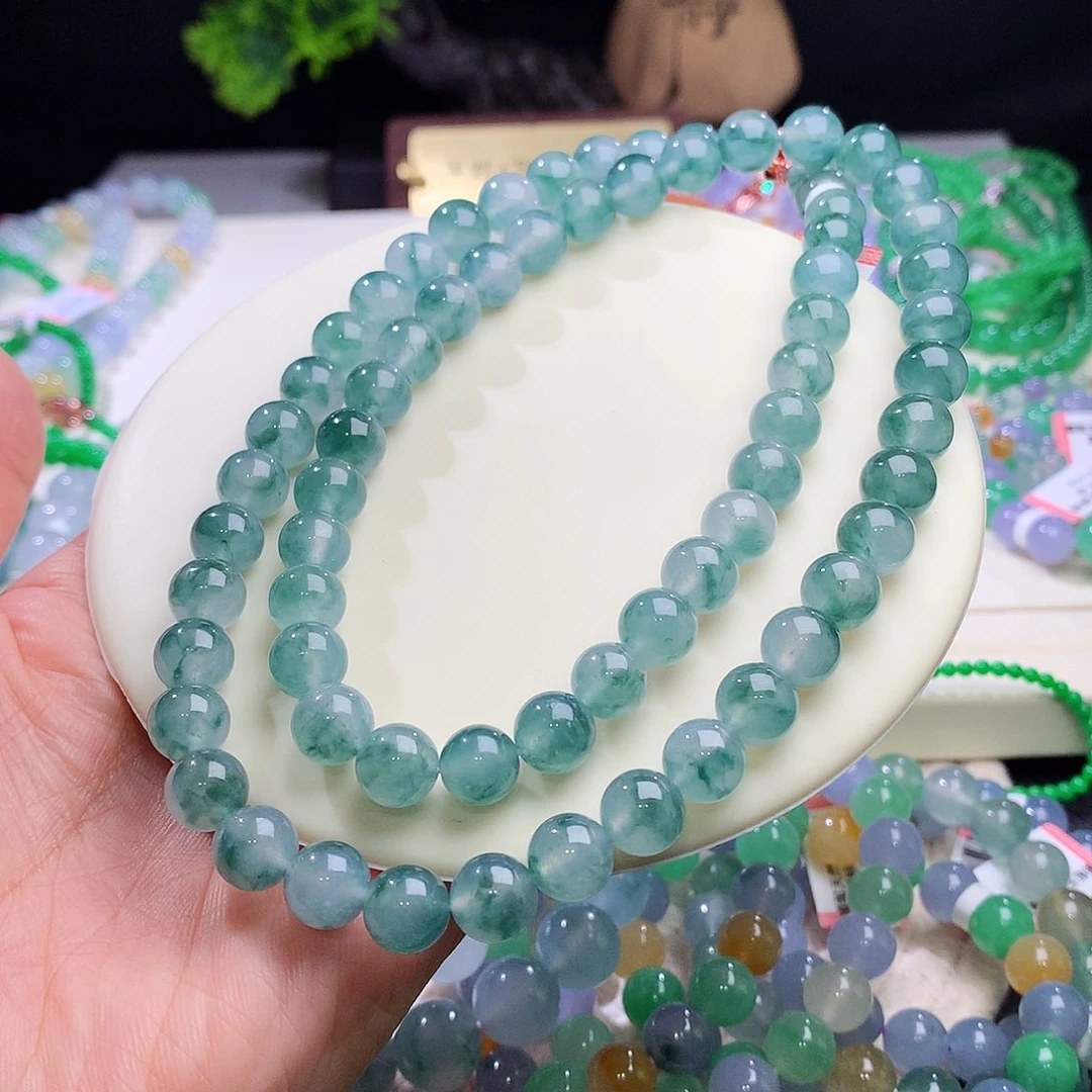 项链未镶嵌翡翠卡8+mm高冰蓝飘花