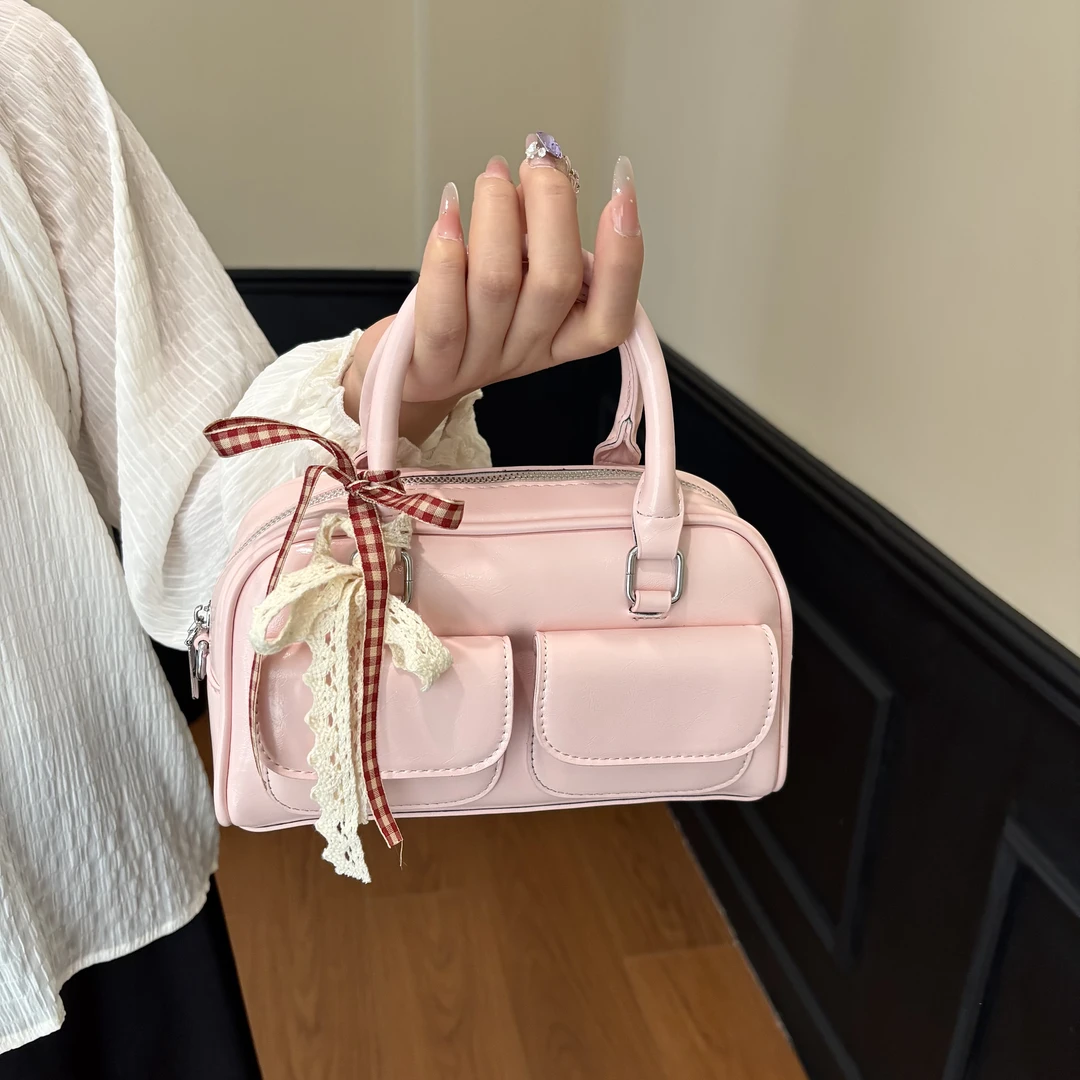 【GLI-婉瑜甄选】韩版保龄球小众波士顿单肩手提腋下包8630粉