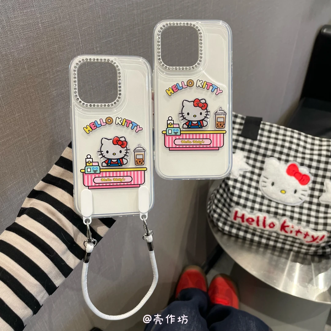 kt猫咪创意手提手机壳带腕带适用于苹果iPhone16/15/14防摔保护套