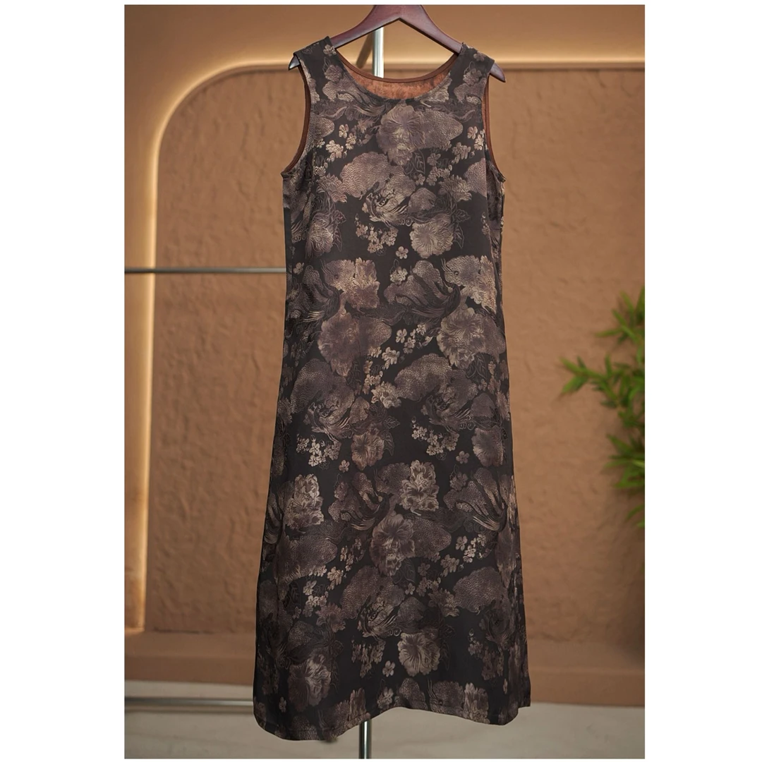 Y68183款圆领提花拼气质A字裙无袖显瘦背心裙