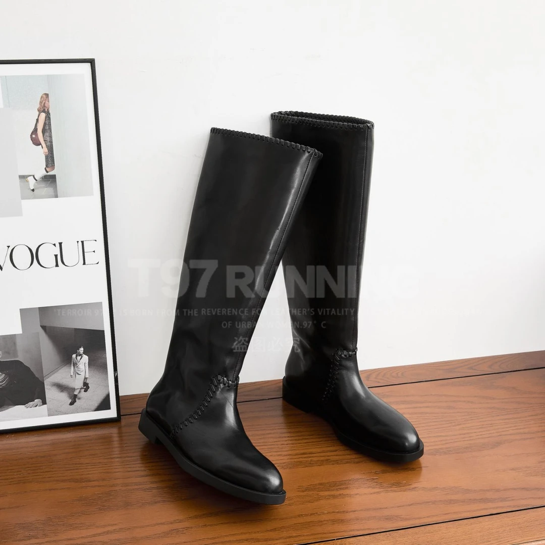 2025秋冬季新款手工英伦风编织小尖头真皮百搭舒适靴女G2586