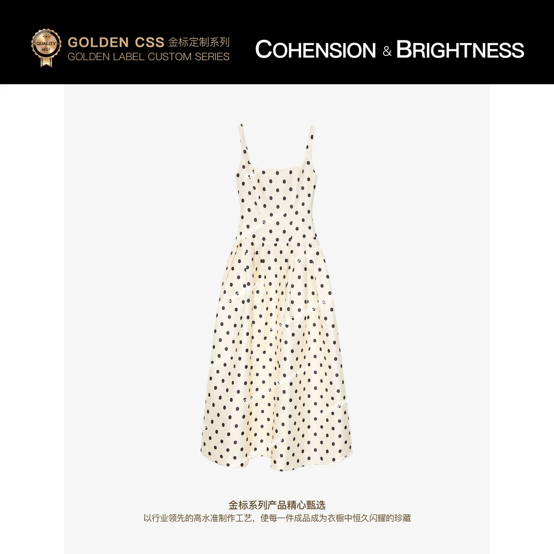 凝慧【法式绮梦】夏季法式大方领时尚立体剪裁优雅波点连衣裙LR332