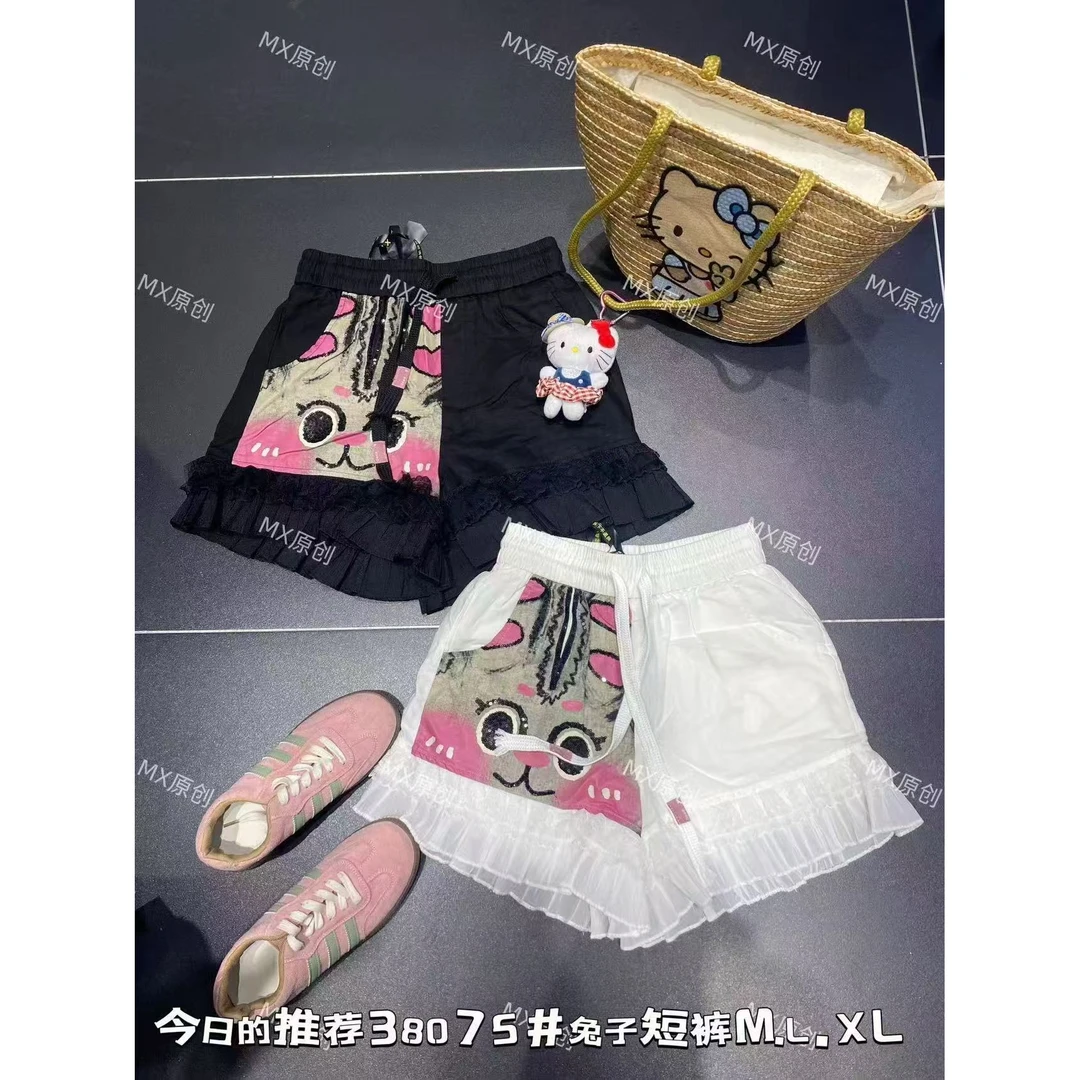 潮流百搭喵咪蕾丝短裤工艺款 （MX原创正版）38075