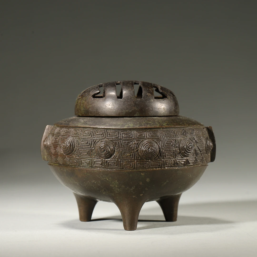 z399/清代 涡纹三足铜熏炉【华豫之门甄选】