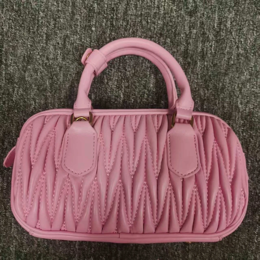 姝宴真皮女包褶皱粉色