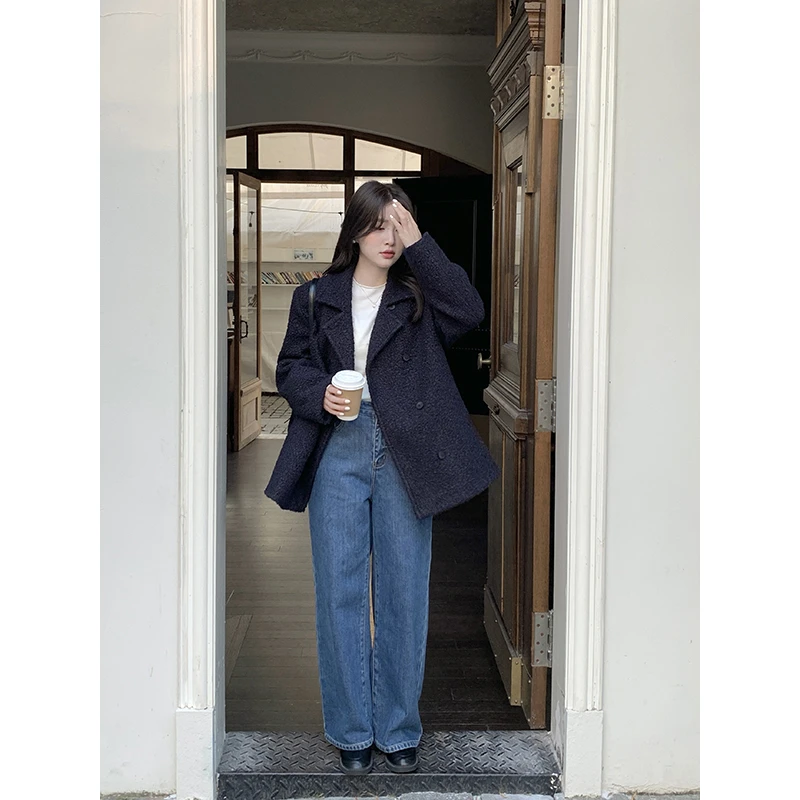 Miao【晴空之夜 】韩版秋冬简约百搭休闲通勤小个子中长款外套宽松