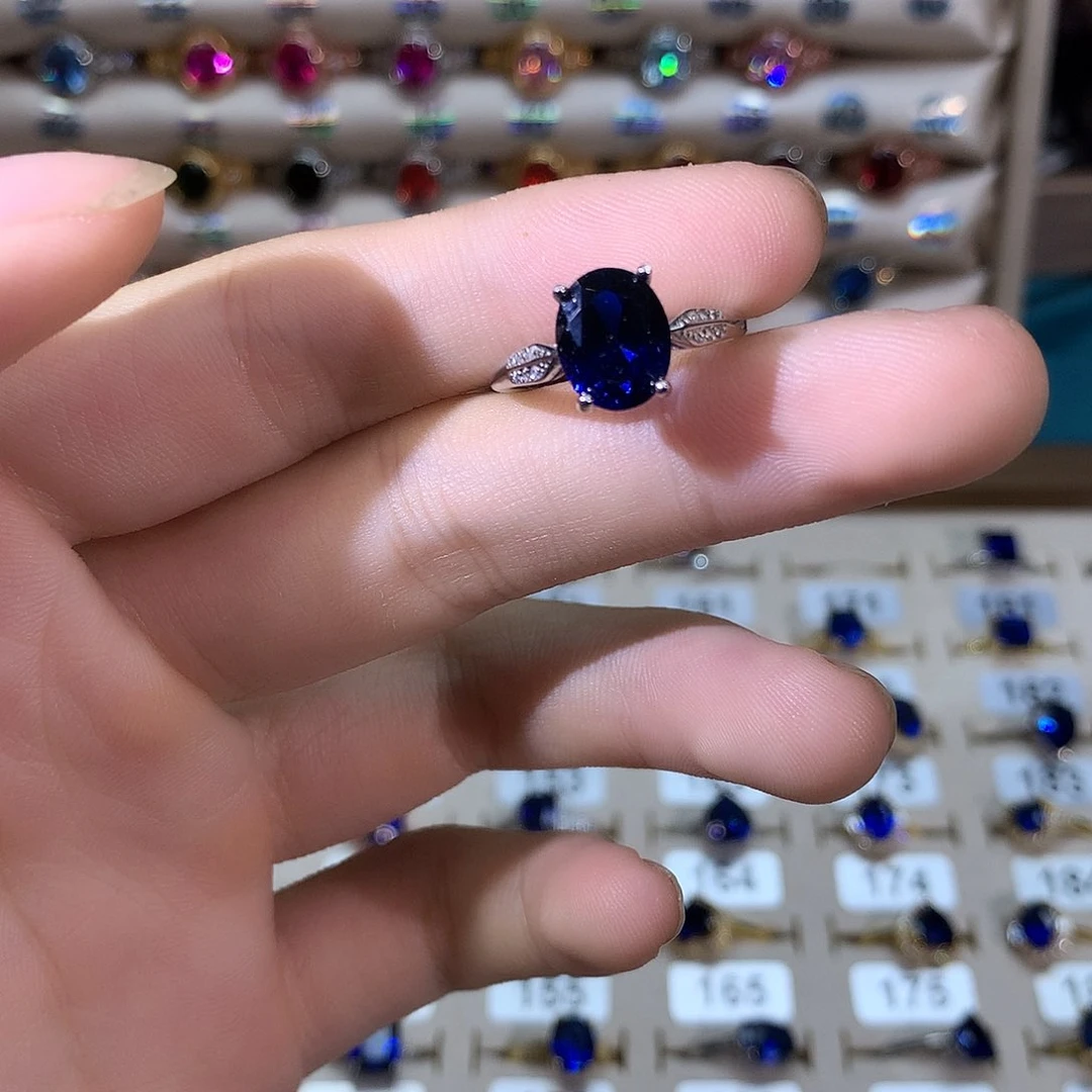 戒指蓝宝石银S925镶嵌银色810