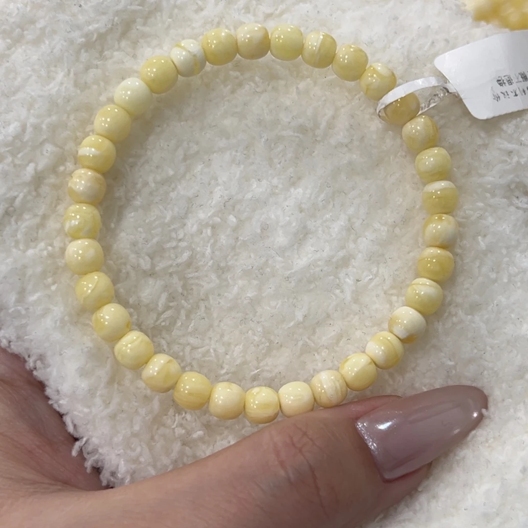 蜜蜡未镶嵌手链6m白花孤品手串