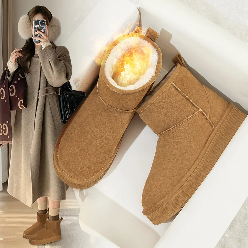 ZHR则则保暖雪地靴厚底2025冬季新款百搭加绒加厚棉鞋防滑短靴女