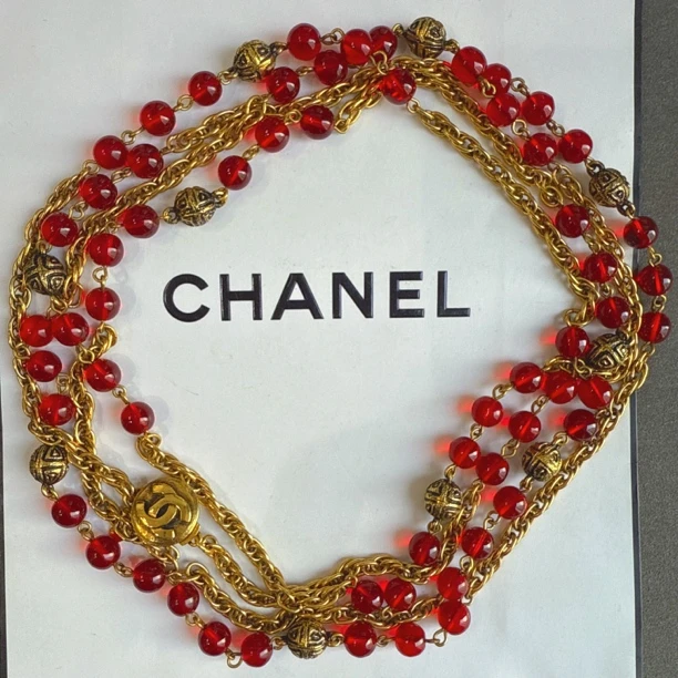 95新 Chanel/香奈儿 Chanel vintage香奈儿中古红琉璃项链