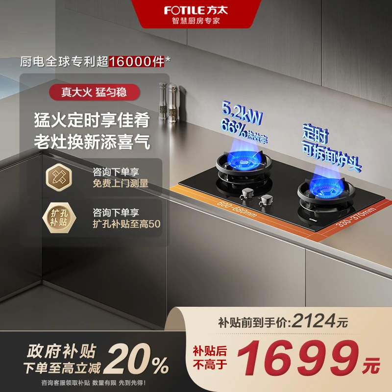 方太添喜灶TX21燃气灶5.2kW+66%定时煤气灶双灶家用猛火
