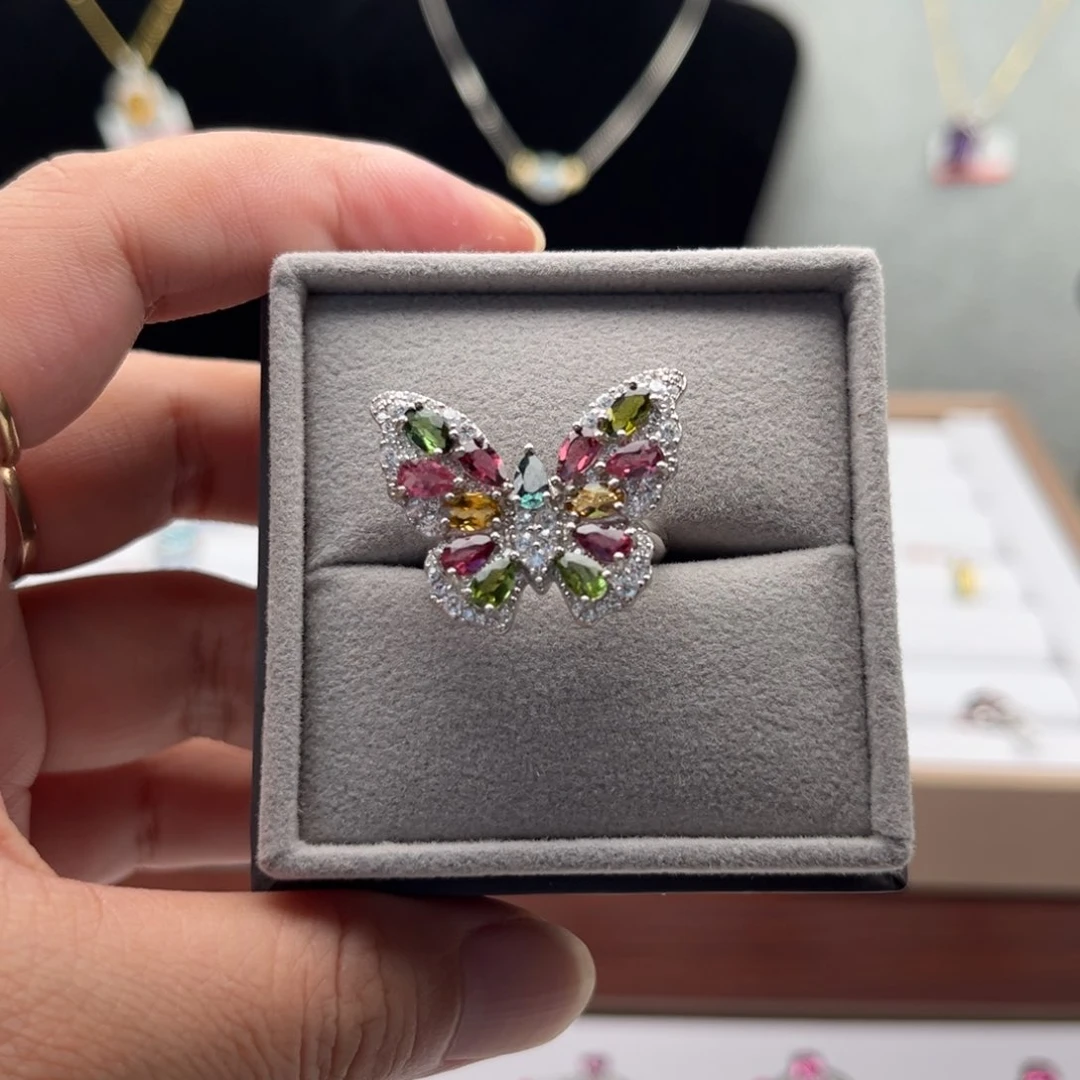 碧玺戒指银S925镶嵌